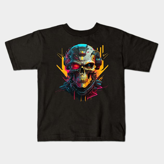 Futuristic Robotic Skull Kids T-Shirt by Open World Games